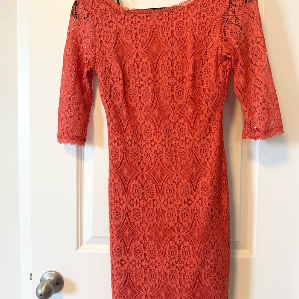 Elegant Coral Lace Dress